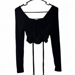 Womens XSmall Black Ruched Crop Top Whimsigoth Indie Festival Goth Fairy Mystic